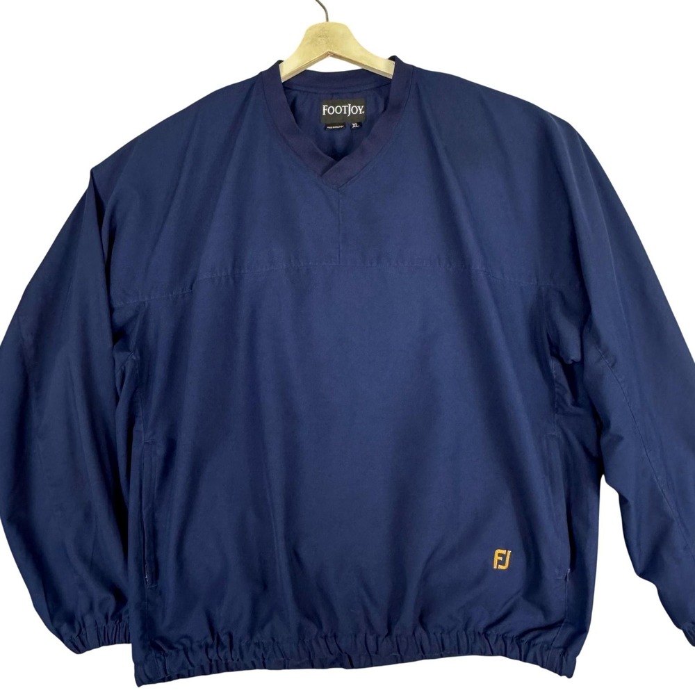 FootJoy Pullover Jacket Mens XL Blue Golf Windbreaker V‎ Neck Zip Pockets Casual
